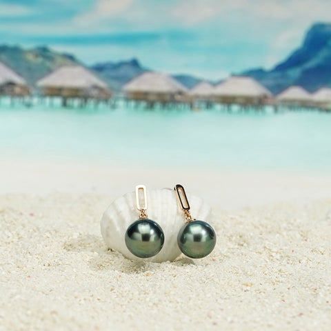 AnuClub 18K Tahitian Black Pearl Earrings