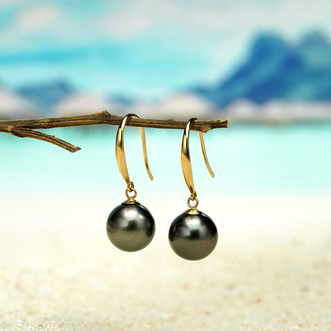 AnuClub 18K Gold Tahitian Black Pearl Earrings