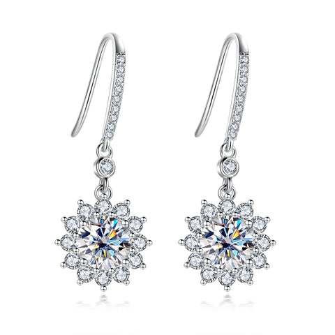 Round Brilliant Moissanite Diamond Sunflower Dangle Earrings (2 ct. tw)